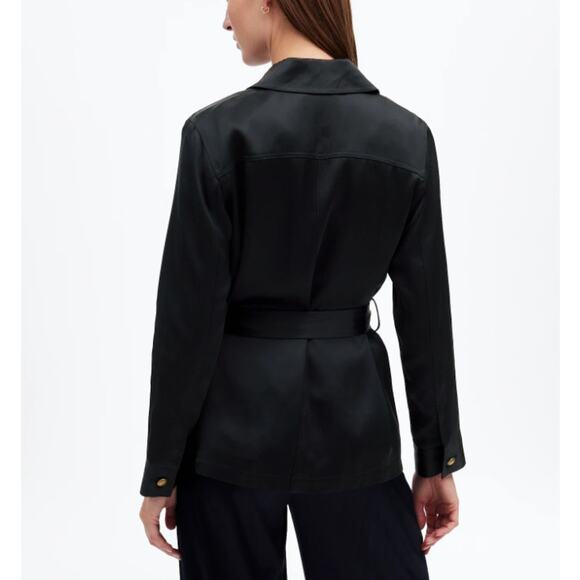 Madewell Double-Faced Satin Safari Jacket WMNS S Black Regular Fit Gold Buttons - Picture 2 of 8